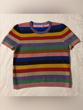 Alice + Olivia Purple, Pink and Blue Metallic Stripe Top